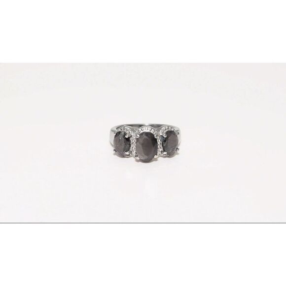NEW~3.65 Ct. Genuine Oval Cut Silver Sapphire Three Stone Ring Sz 8 - Picture 3 of 5